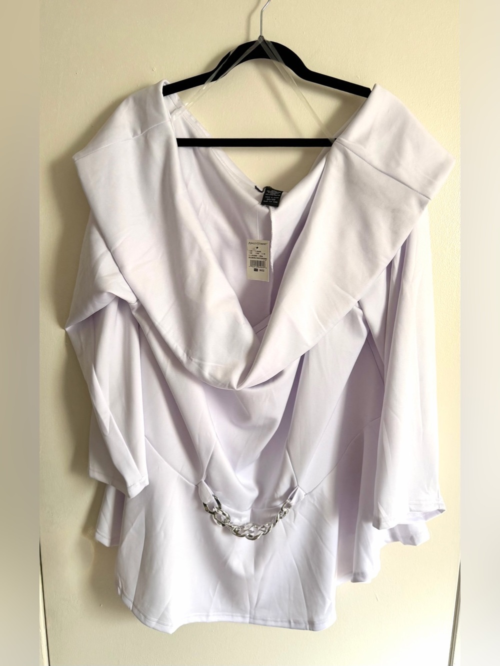 Ashley Stewart 🤍White 🤍Draped Cowl Top with Chain Detail